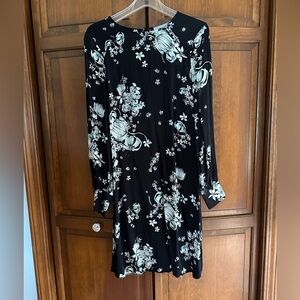 H&M Floral Silk Shit Dress, Navy/Blue/White
